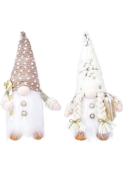 2 Noel Cücesi Seti, Işıklı Noel Cüceleri Figürler Peluş Noel Süslemeleri - Beyaz Kış Tatili Cüceler (Yurt Dışından)