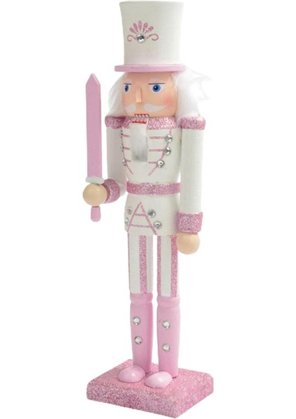30 cm Pembe Ahşap Fındıkkıran Asker Heykelcik Beyaz Saç Taklidi Kakma Kukla Fındıkkıran Asker Bebek Oyuncak Süsleme, 4 (Yurt Dışından)