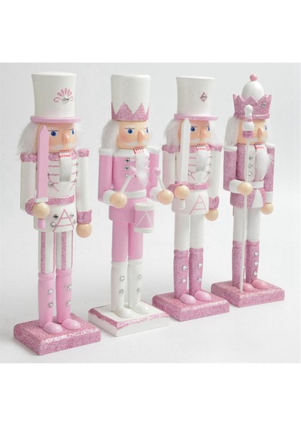 30 cm Pembe Ahşap Fındıkkıran Asker Heykelcik Beyaz Saç Taklidi Kakma Kukla Fındıkkıran Asker Bebek Oyuncak Süsleme, 4 (Yurt Dışından)