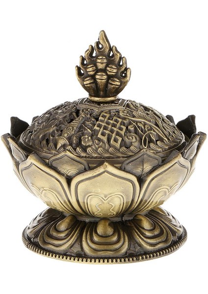 Lotus Tütsü Duman Konisi Aroma Brülör Tutucu Soba Geri Akış Buhurdan Dekor-Bronz (Yurt Dışından)