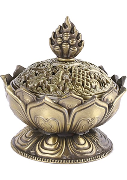 Lotus Tütsü Duman Konisi Aroma Brülör Tutucu Soba Geri Akış Buhurdan Dekor-Bronz (Yurt Dışından)