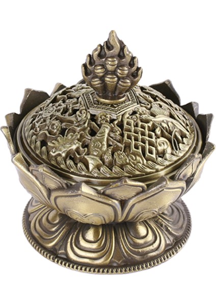 Lotus Tütsü Duman Konisi Aroma Brülör Tutucu Soba Geri Akış Buhurdan Dekor-Bronz (Yurt Dışından)