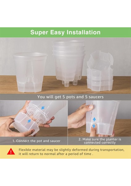 6 Inç Şeffaf Plastik Bahçe Saksıları Kendiliğinden Sulama Saksıları, 5'li Paket Derin Hazneli Plastik Fidanlık Saksıları (Yurt Dışından)