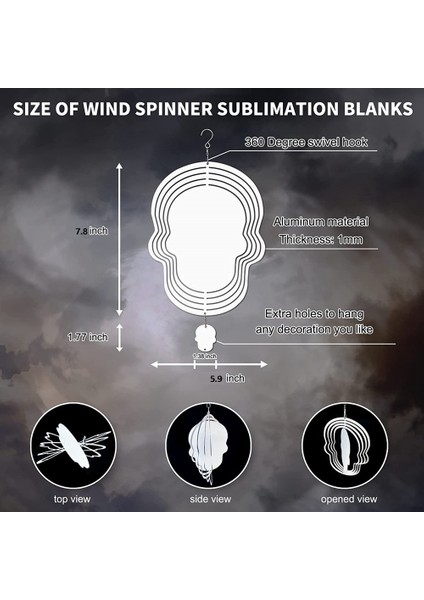 2 Adet Süblimasyon Rüzgar Spinner Boşlukları, Kafatası Şekli 3D Alüminyum Rüzgar Enerjili Kinetik Heykel Yards ve Bahçe Için (Yurt Dışından)
