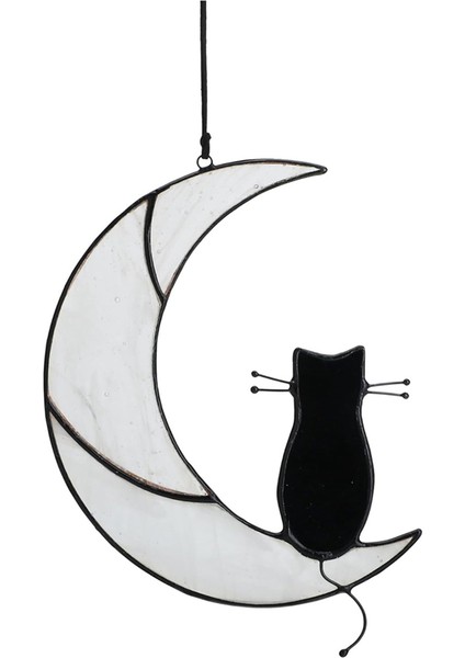 Siyah Kedi Beyaz Ay Üzerinde Oturuyor Güneş Tutucusu, El Yapımı Pencere Süsleri, Pencere Panelleri Kedi Severler Için Anma Hediyesi (Yurt Dışından)