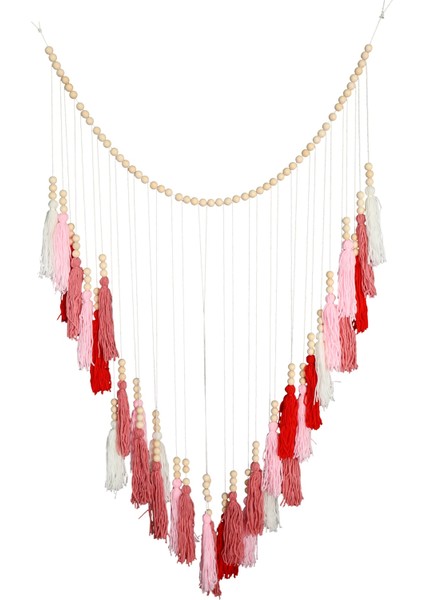 Büyük Püskül Duvar Süsü, Ahşap Boncuklu Boho Iplik Püskül Çelenk, Bebek Odası Dekoru (Pembe Seri) (Yurt Dışından)