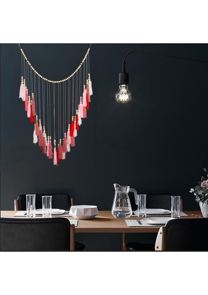 Büyük Püskül Duvar Süsü, Ahşap Boncuklu Boho Iplik Püskül Çelenk, Bebek Odası Dekoru (Pembe Seri) (Yurt Dışından) fiyatları