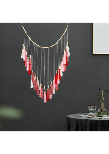 Büyük Püskül Duvar Süsü, Ahşap Boncuklu Boho Iplik Püskül Çelenk, Bebek Odası Dekoru (Pembe Seri) (Yurt Dışından) modelleri