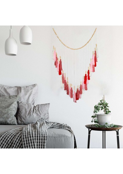 Büyük Püskül Duvar Süsü, Ahşap Boncuklu Boho Iplik Püskül Çelenk, Bebek Odası Dekoru (Pembe Seri) (Yurt Dışından) fırsatları