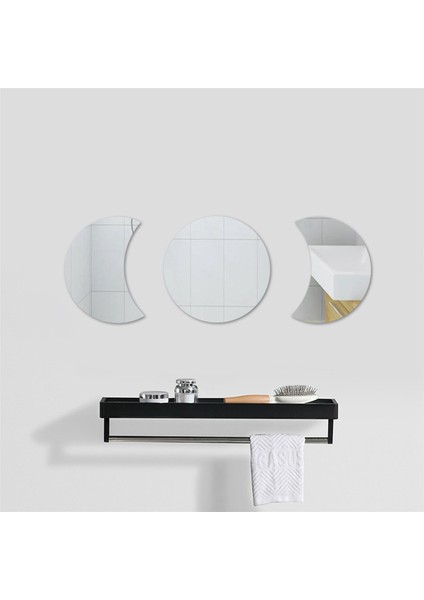3D Daire Ay Ayna Duvar Sticker Çıkarılabilir Çıkartma Akrilik Sanat Duvar Resmi Ev Dekoru Hilal Ay Evresi Duvar Aynası - Altın (Yurt Dışından)