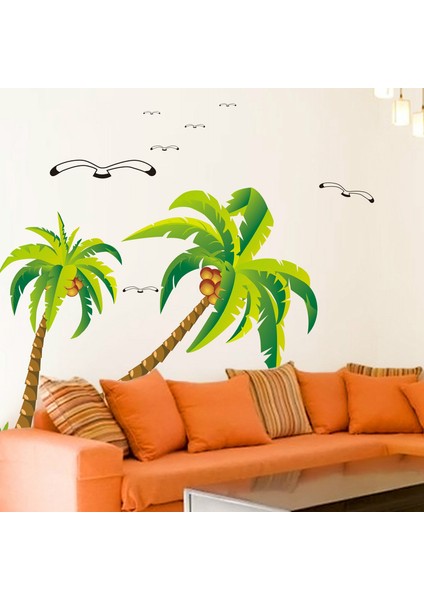 Hindistan Cevizi Hurma Ağacı Çıkartması Tropikal Plaj Duvar Çıkartması Oturma Odası Zemin Çıkartması (Yurt Dışından) modelleri