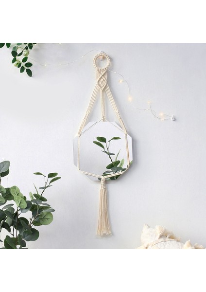 Makrome Duvar Askılı Ayna Boho Geometrik Dekoratif Ayna Daire Oturma Odası Yatak Odası Yurt Odası Girişleri Için (Yurt Dışından)