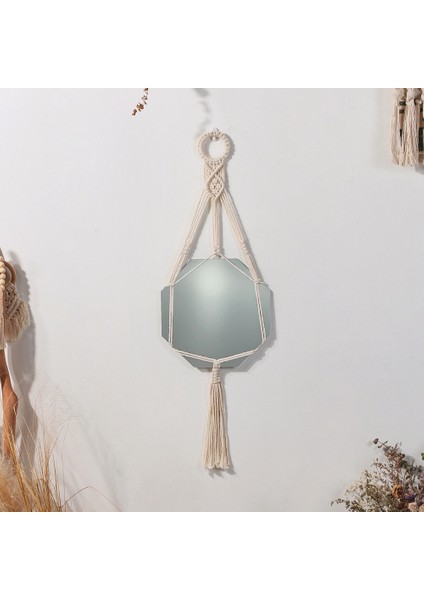 Makrome Duvar Askılı Ayna Boho Geometrik Dekoratif Ayna Daire Oturma Odası Yatak Odası Yurt Odası Girişleri Için (Yurt Dışından)