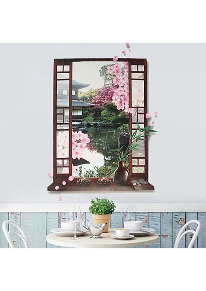 3D Pencere Sakura Şeftali Çiçeği Çiçek Sanat Duvar Sticker Çıkarılabilir Çıkartması Duvar (Yurt Dışından) modelleri