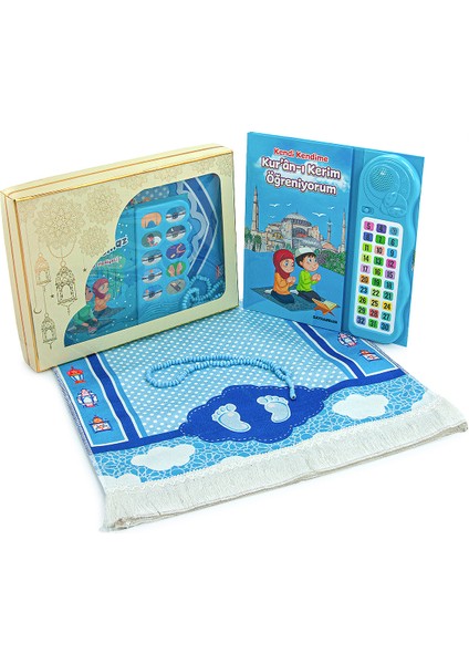 Namaz Öğreten Sesli Cihazlı Kitap Tesbihli Oğlumun Çocuk Seccade Seti