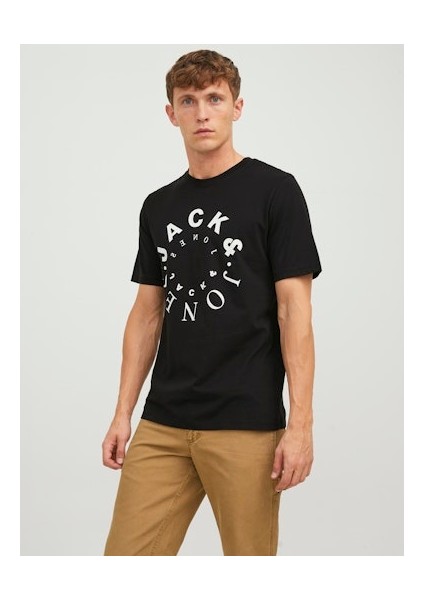 Jack Jones Erkek Jjwarrior Bisiklet Yaka Siyah Tişört 12242554