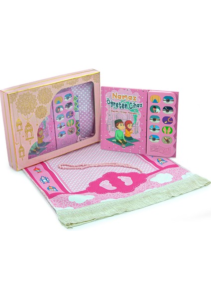 Namaz Öğreten Sesli Cihazlı Kitap Tesbihli Kızımın Çocuk Seccadesi Seti