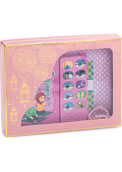 Namaz Öğreten Sesli Cihazlı Kitap Tesbihli Kızımın Çocuk Seccadesi Seti modelleri