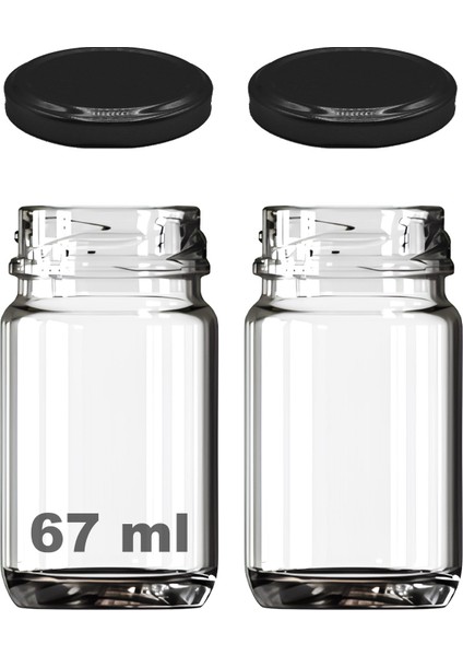 67 ml Metal Siyah Kapaklı Shot Şişesi 67 cc Şeffaf Küçük Kavanoz 2 Adet