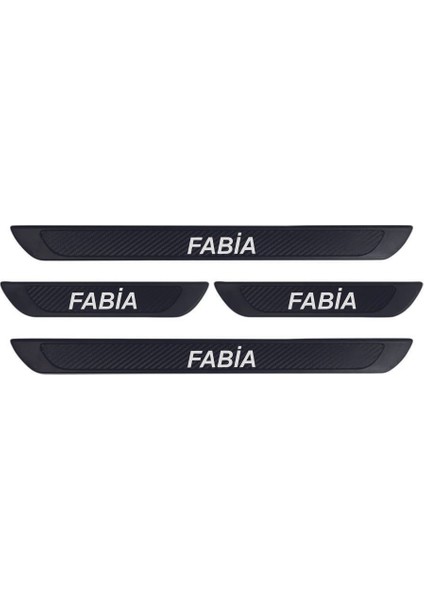 Skoda Fabia Tüm Modeller Uyumlu Old Karbon Kapı Eşiği 4 Parça Krom Yazılı
