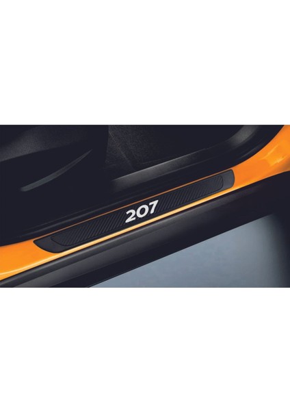 Peugeot 207 Tüm Modeller Uyumlu Old Karbon Kapı Eşiği 4 Parça Krom Yazılı