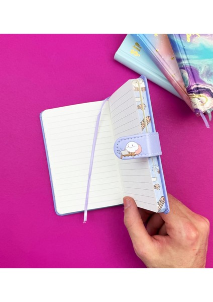 2'li Motto Tasarımlı Mıknatıs Kapaklı Çizgili Defter 14,5x9,5 cm modelleri