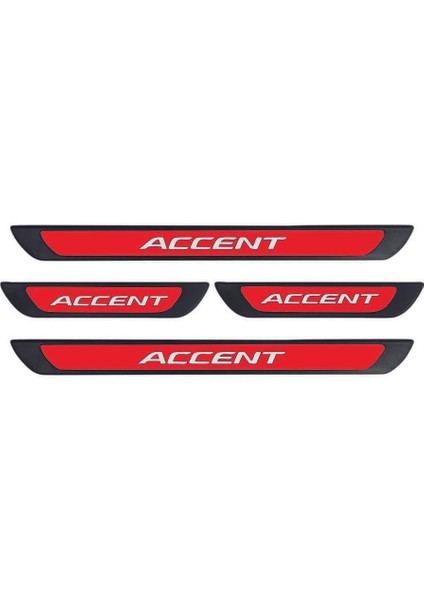 Hyundai Accent 2005-2011 Modeller Old Kırmızı Kapı Eşiği 4 Parça Krom Yazılı