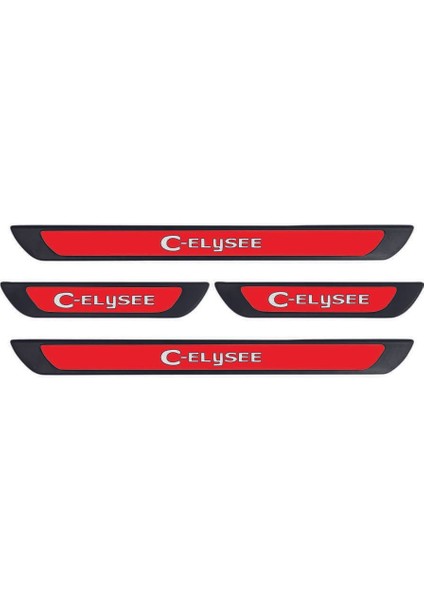 Citroen C-Elysee 2012 ve Üzeri Modeller Old Kırmızı Kapı Eşiği 4 Parça Krom Yazılı