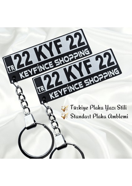 Keyfince Shopping Kişiye Özel Standart Pleksi Plaka Anahtarlık Araba Oto Motosiklet Premium Çelik Zincirli Anahtarlık Hediye Süs Numaratör Parlak Siyah Renk fiyatları