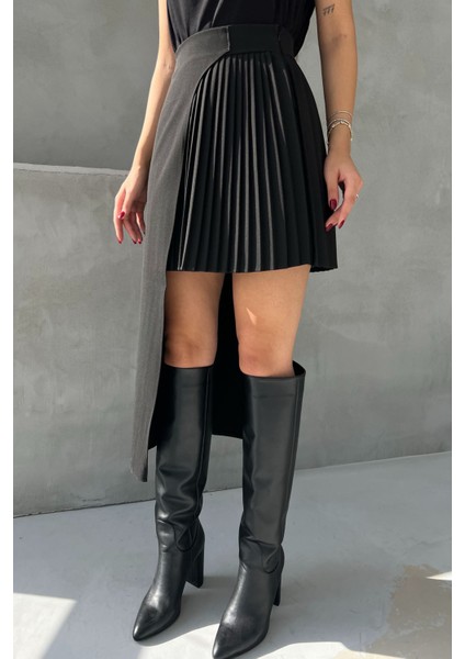 Siyah Pliseli Asimetrik Kesim Tasarım Etek indirimleri