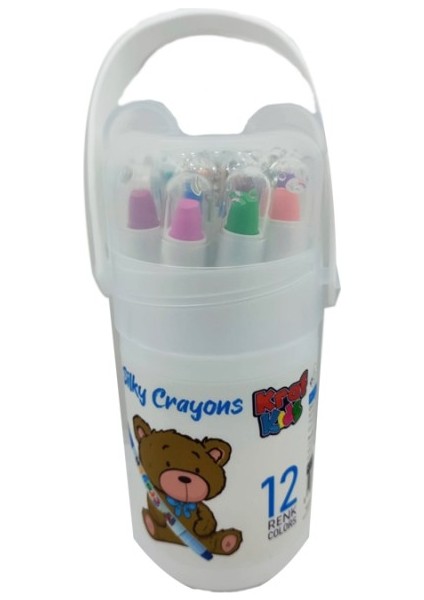 Kıds Pastel Boya Sılky Crayon 12 Renkli Set 14 cm Çap 5 cm Çocuklar İçin