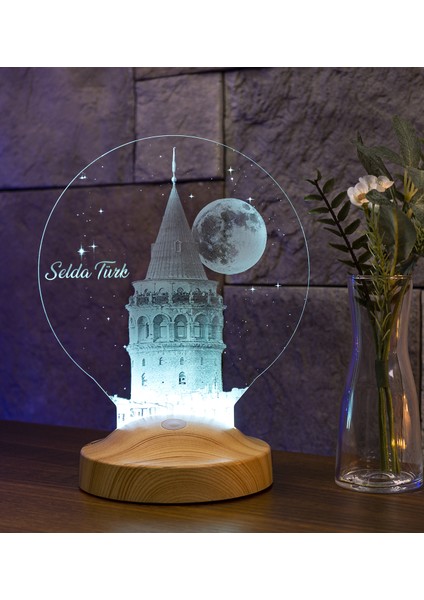 Galata Kulesi Sevgiliye Hediye , Eşe Hediye Kişiye Özel Led Lamba, Doğum Günü Hediyesi İsimli Galata Kulesi Hediyesi