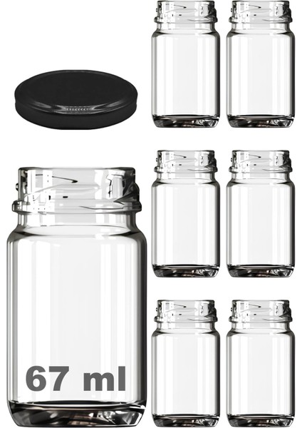 67 ml Metal Siyah Kapaklı Shot Şişesi 67 cc Şeffaf Küçük Kavanoz 6 Adet