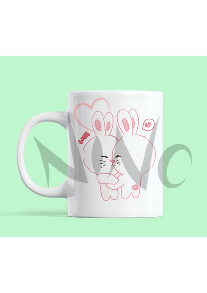 Tavşan Aşık Çift Sevgililer Günü Temalı Hediyelik Baskılı Kupa Bardak