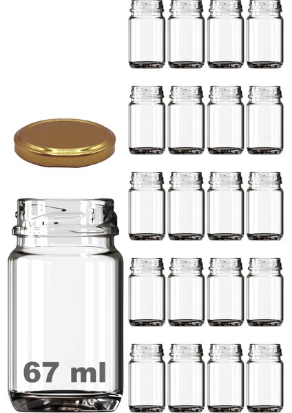 67 ml Metal Gold Kapaklı Shot Şişesi 67 cc Şeffaf Küçük Kavanoz 20 Adet