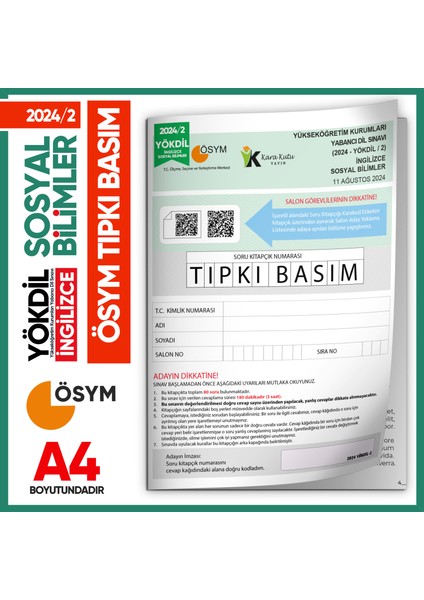 2024/2 Yökdil Ingilizce Sosyal Bilimler Ösym Çıkmış Soru Tıpkı Basım Deneme Kitapçığı Türkiye Geneli