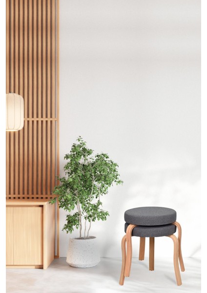 Ege Teddy Kumaş Naturel Ahşap Ayak Istiflenebilir Mutfak-Balkon Taburesi (2 Adet)