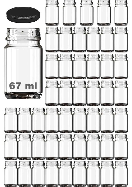 67 ml Metal Siyah Kapaklı Shot Şişesi 67 cc Şeffaf Küçük Kavanoz 50 Adet