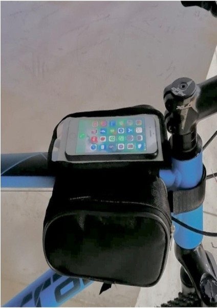 Bisiklet Heybe Çantası Kadro Üstü 6 Inç Telefonlu Siyah-Siyah