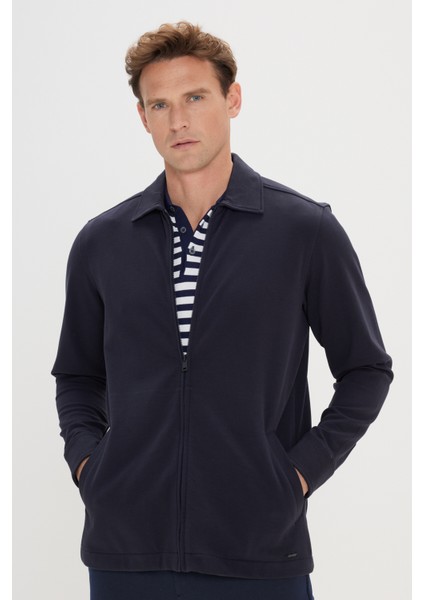 Standart Fit Normal Kesim Gömlek Yaka Pamuklu Esnek Mont