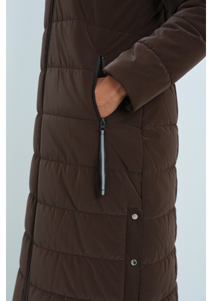 Seyyar Kapşonlu Kapitone Kaban Kahve modelleri