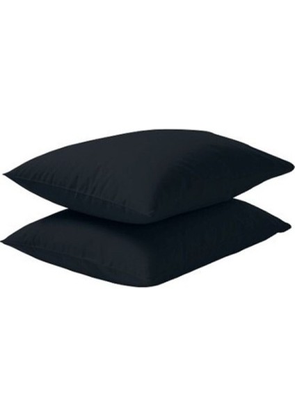 Siyah Renkli Pamuklu Kumaştan Kapaklı Yastık Kılıfı (2 Adet) 50 x 70 cm