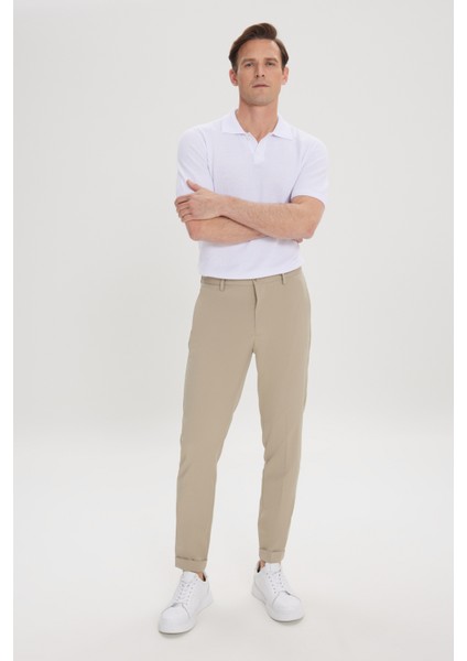Slim Fit Dar Kesim Beli Lastikli Yan Cep Rahat Pantolon