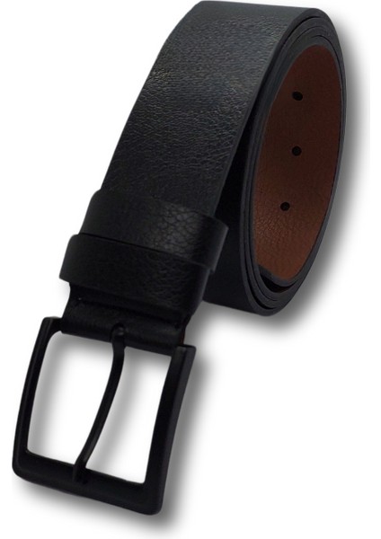 Erkek Kemer Çocuk Yetişkin Siyah Kare Çelik Tokalı Deri Kemer