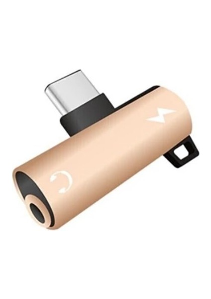 Type-C 2in1 Şarj Kulaklık Dönüştürücü Adaptör Şarj Çoğaltıcı Splitter Samsung Xiaomi Oppo Uyumlu