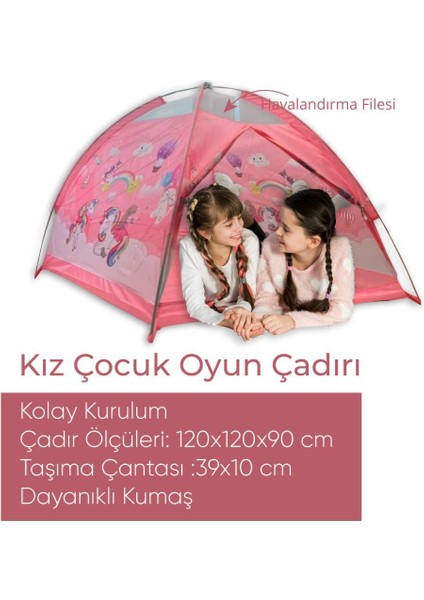 Unicorn ST210 Kolay Kurulum Kız Çocuk Oyun Çadırı 120X120X90 cm Pembe