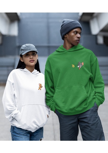 Kaliteli Çift Sevgili Kombini Tom ve Jerry Kapşonlu Sweatshirt Ikili Set