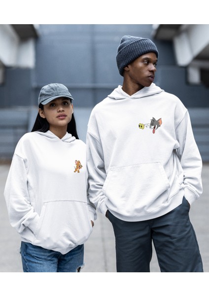 Çift Sevgili Kombini Tom ve Jerry Kapşonlu Sweatshirt Ikili Set