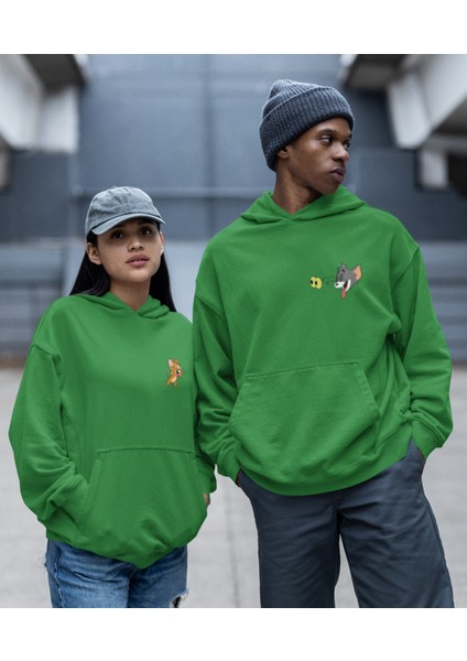 Kaliteli Çift Sevgili Kombini Tom ve Jerry Kapşonlu Sweatshirt Ikili Set