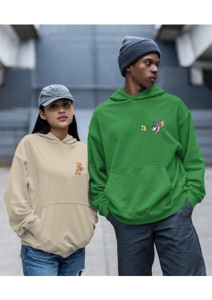 Çift Sevgili Kombini Tom ve Jerry Kapşonlu Sweatshirt Ikili Set